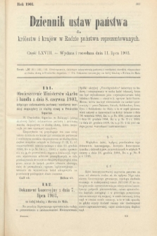 Dziennik Ustaw Państwa dla Królestw i Krajów w Radzie Państwa Reprezentowanych. 1903, cz. 68