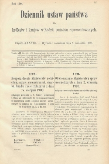 Dziennik Ustaw Państwa dla Królestw i Krajów w Radzie Państwa Reprezentowanych. 1903, cz. 88