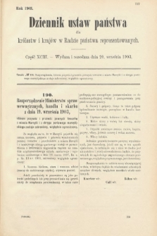 Dziennik Ustaw Państwa dla Królestw i Krajów w Radzie Państwa Reprezentowanych. 1903, cz. 93