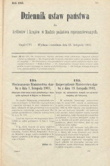 Dziennik Ustaw Państwa dla Królestw i Krajów w Radzie Państwa Reprezentowanych. 1903, cz. 106