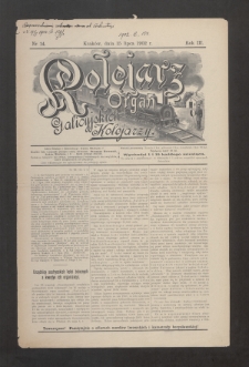 Kolejarz : organ Galicyjskich Kolejarzy. 1902, nr 14 [skonfiskowany]