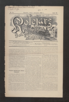 Kolejarz : organ Galicyjskich Kolejarzy. 1902, nr 15 [skonfiskowany]