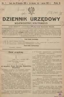 Dziennik Urzędowy Województwa Wołyńskiego. R. 2, 1922/1923, nr 1