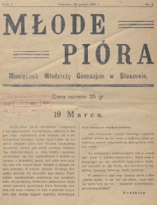 Młode Pióra : miesięcznik młodzieży Gimnazjum w Staszowie. 1937, nr 3