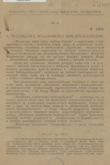 Wojskowe Wiadomości Bibljograficzne. 1922, T.1, [nr] 1