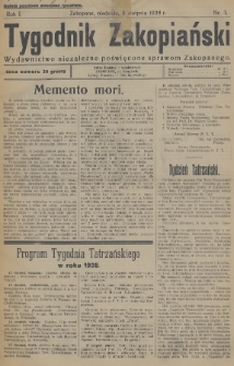 Tygodnik Zakopiański : wydawnictwo niezależne poświęcone sprawom Zakopanego. 1928, nr 3