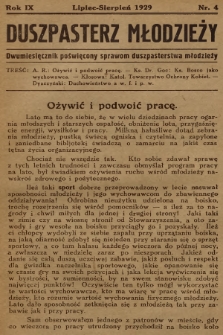Duszpasterz Młodzieży : dwumiesięcznik poświęcony sprawom duszpasterstwa młodzieży. R.9, 1929, nr 4