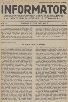 Informator Absolwentek Seminarjum Gospodarczego, Haftu i Krawiecczyzny w Krakowie. R. 4, 1932/1933, nr 22