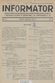 Informator Absolwentek Seminarjum Gospodarczego, Haftu i Krawiecczyzny w Krakowie. R. 4, 1933, nr 23