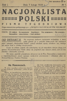 Nacjonalista Polski : pismo tygodniowe : organ stronnictwa politycznego p.n. „Związek Nacjonalistów Polskich”. R. 1, 1926, nr 1
