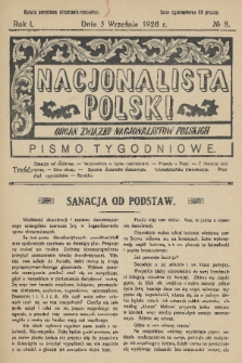 Nacjonalista Polski : pismo tygodniowe : organ Związku Nacjonalistów Polskich. R. 1, 1926, nr 8