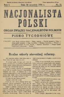 Nacjonalista Polski : pismo tygodniowe : organ Związku Nacjonalistów Polskich. R. 1, 1926, nr 11