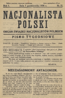 Nacjonalista Polski : pismo tygodniowe : organ Związku Nacjonalistów Polskich. R. 1, 1926, nr 12