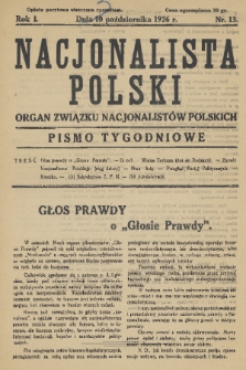 Nacjonalista Polski : pismo tygodniowe : organ Związku Nacjonalistów Polskich. R. 1, 1926, nr 13
