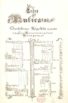 LIbro de musica del Ld° Chrisostomo Ripolles contralto dela Santa Y Metropolitana Yglesia de Tarragona, en el an[n]o de 1704