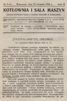 Kotłownia i Sala Maszyn : organ Stowarzyszenia Dozoru Kotłów w Warszawie. R.3, 1929, nr 3-4