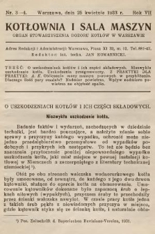 Kotłownia i Sala Maszyn : organ Stowarzyszenia Dozoru Kotłów w Warszawie. R.7, 1933, nr 3-4