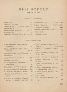 Filatelista Polski : miesięcznik poświęcony filatelistyce w Polsce. 1950, Spis rzeczy