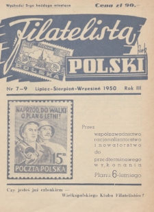 Filatelista Polski : miesięcznik poświęcony filatelistyce w Polsce. 1950, nr 7-9