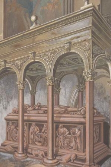 [Wnętrze kaplicy Świętokrzyskiej z nagrobkiem króla Kazimierza Jagiellończyka w katedrze na Wawelu]
