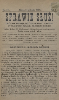 Sprawie Służ! : okólnik miesięczny Kieleckiego Związku Stowarzyszeń Polskiej Młodzieży Żeńskiej. 1925, nr 3-4