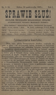 Sprawie Służ! : okólnik miesięczny Kieleckiego Związku Stowarzyszeń Polskiej Młodzieży Żeńskiej. 1925, nr 9-10