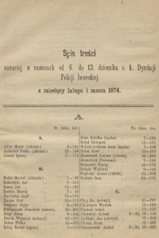 Dziennik Policyjny. 1874, Spis treści zawartej w numerach od 6 do 13 dziennika