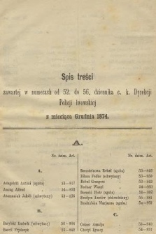 Dziennik Policyjny. 1874, Spis treści zawartej w numerach od 52 do 56 dziennika