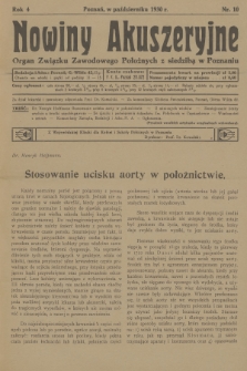 Nowiny Akuszeryjne : organ Związku Zawodowego Położnych z siedzibą w Poznaniu. R.4, 1930, nr 10