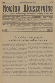 Nowiny Akuszeryjne : organ Związku Zawodowego Położnych z siedzibą w Poznaniu. R.4, 1930, nr 11