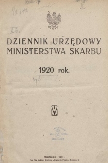 Skorowidz do Dziennika Urzędowego Ministerstwa Skarbu. 1920