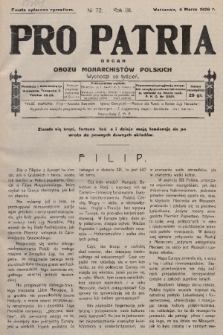 Pro Patria : organ Obozu Monarchistów Polskich. R. 3, 1926, nr 72
