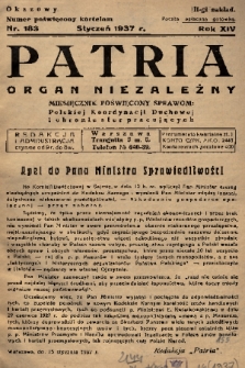Patria : organ niezależny : miesięcznik poświęcony sprawom: polskiej koordynacji duchowej i obronie sfer pracujących. R. 14, 1937, nr 183