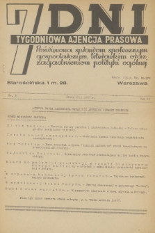 7 Dni : tygodniowa ajencja prasowa poświęcona sprawom społecznym, gospodarczym, literackim oraz zagadnieniom polityki ogólnej. R.2, 1937, nr 2