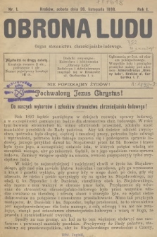 Obrona Ludu : organ Stronnictwa Chrześcijańsko-Ludowego. R.1, 1898, nr 1