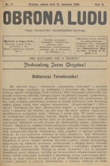 Obrona Ludu : organ Stronnictwa Chrześcijańsko-Ludowego. R.2, 1899, nr 11
