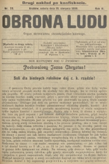 Obrona Ludu : organ Stronnictwa Chrześcijańsko-Ludowego. R.2, 1899, nr 20 - drugi nakład po konfiskacie