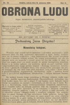 Obrona Ludu : organ Stronnictwa Chrześcijańsko-Ludowego. R.2, 1899, nr 22