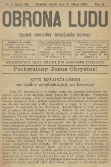 Obrona Ludu : tygodnik Stronnictwa Chrześcijańsko-Ludowego. R.4, 1901, nr 5