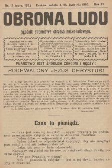 Obrona Ludu : tygodnik Stronnictwa Chrześcijańsko-Ludowego. R.6, 1903, nr 17