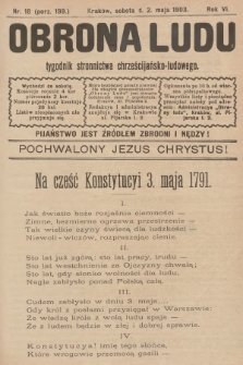 Obrona Ludu : tygodnik Stronnictwa Chrześcijańsko-Ludowego. R.6, 1903, nr 18