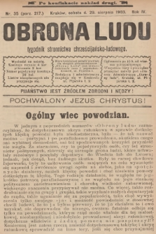 Obrona Ludu : tygodnik Stronnictwa Chrześcijańsko-Ludowego. R.6, 1903, nr 35 - po konfiskacie nakład drugi