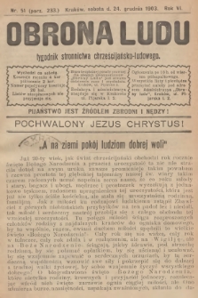 Obrona Ludu : tygodnik Stronnictwa Chrześcijańsko-Ludowego. R.6, 1903, nr 51