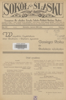 Sokół na Śląsku : czasopismo dla członków Związku Sokołów Polskich Dzielnicy Śląskiej. R.12, 1933, nr 1