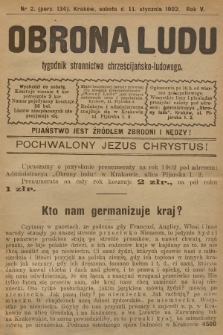 Obrona Ludu : tygodnik Stronnictwa Chrześcijańsko-Ludowego. R.5, 1902, nr 2