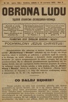 Obrona Ludu : tygodnik Stronnictwa Chrześcijańsko-Ludowego. R.5, 1902, nr 24