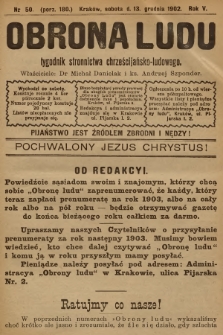 Obrona Ludu : tygodnik Stronnictwa Chrześcijańsko-Ludowego. R.5, 1902, nr 50