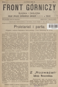 Front Górniczy Śląska i Zagłębia : organ Związku Zawodowego Górników Z. Z. Z. w Polsce. R.1, 1938, nr 1
