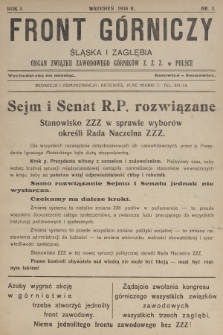 Front Górniczy Śląska i Zagłębia : organ Związku Zawodowego Górników Z. Z. Z. w Polsce. R.1, 1938, nr 3