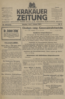 Krakauer Zeitung : zugleich amtliches Organ des K. U. K. Festungs-Kommandos. 1917, nr 1